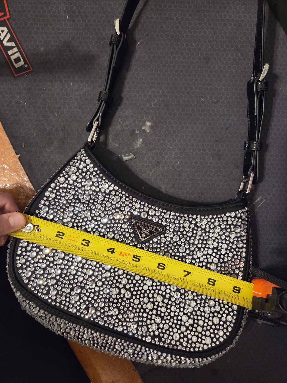 Black Crystal-Embellished Shoulder Bag - Picture 9 of 11